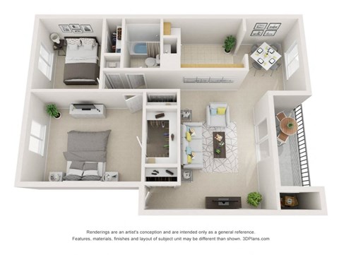 Floor plan for 2 beds, 1 bath, 921 sqft
