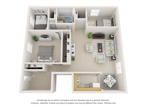 Floor plan for 3 beds, 1 bath, 1019 sqft