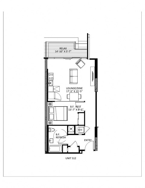 Floor plan for 1 bed, 1 bath
