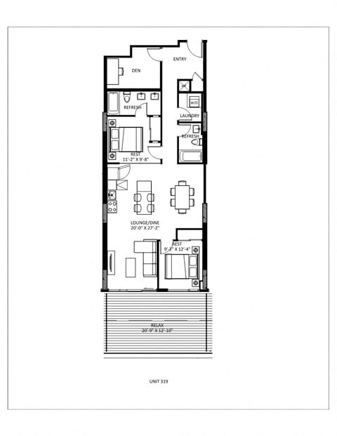 Floor plan for 2 beds, 2 baths, 1081 sqft