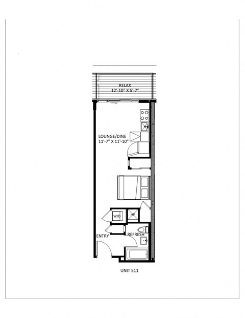 Floor plan for studio, 1 bath, 432 sqft