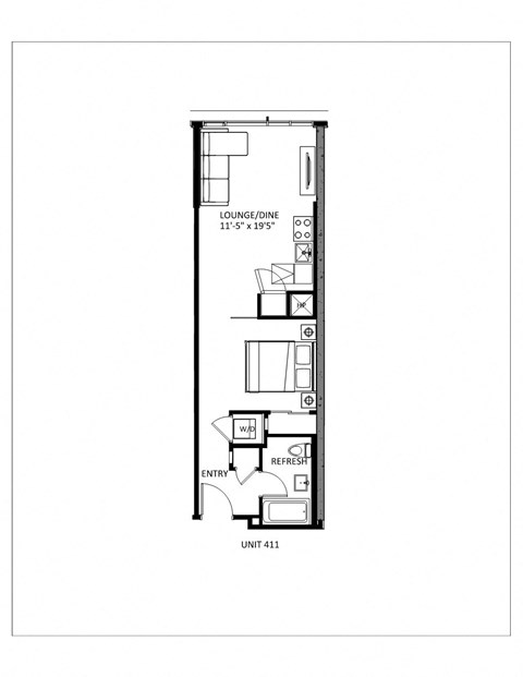Floor plan for studio, 1 bath, 519 sqft