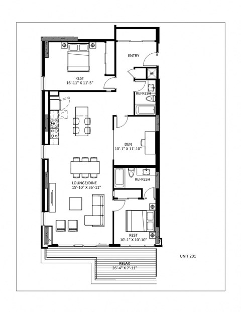 Floor plan for 2 beds, 2 baths, 1462 sqft