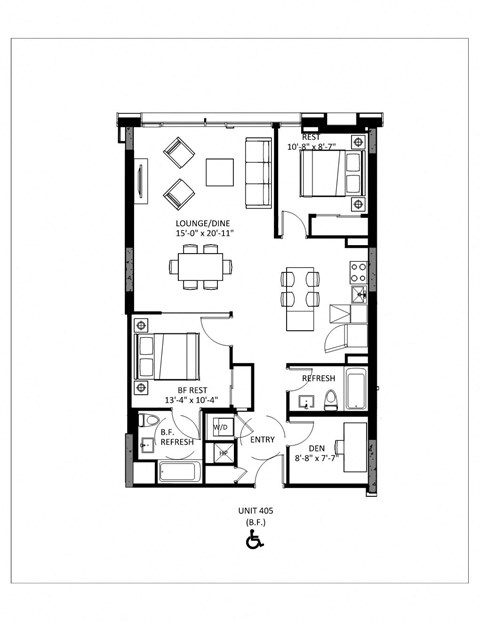 Floor plan for 2 beds, 2 baths, 1093 sqft