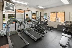 Bloomington apartment for rent - A gym with treadmills, exercise bikes, and other equipment.