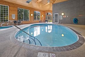 St. Cloud apartment for rent - a swimming pool in a building with a wooden ceiling and a resort style pool