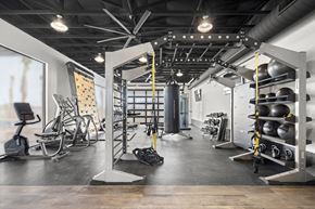 Mesa apartment for rent - A gym with a variety of equipment including weights and machines.