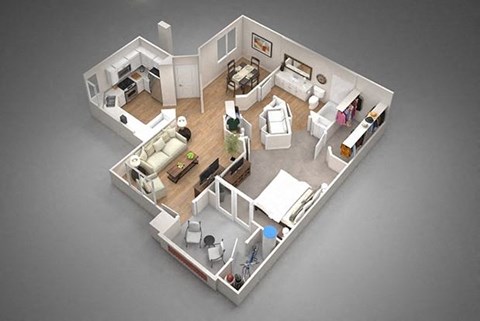 Floor plan for 1 bed, 1 bath, 954 sqft