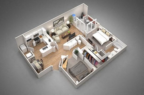 Floor plan for 2 beds, 2 baths, 922 sqft