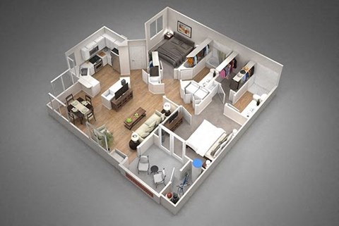 Floor plan for 2 beds, 2 baths, 1054 sqft