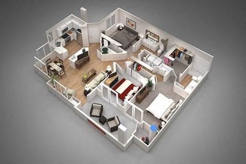 Floor plan for 3 beds, 2 baths, 1279 sqft