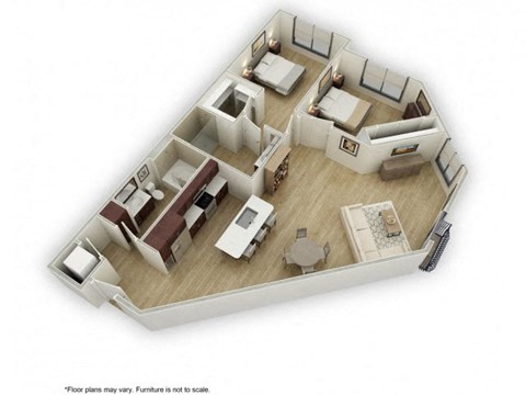 Floor plan for 2 beds, 2 baths, 1122 sqft