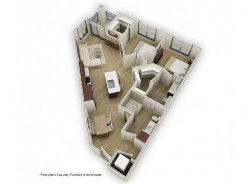 Floor plan for 2 beds, 2 baths, 967 sqft