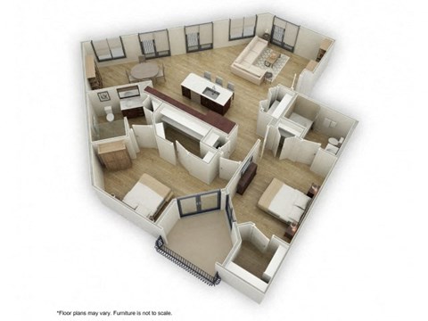 Floor plan for 2 beds, 2 baths, 1310 sqft