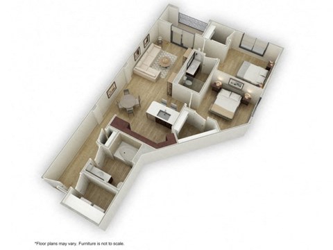 Floor plan for 2 beds, 2 baths, 1071 sqft