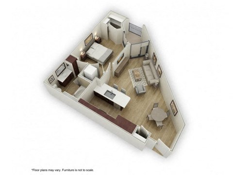 Floor plan for 1 bed, 1 bath, 680 sqft