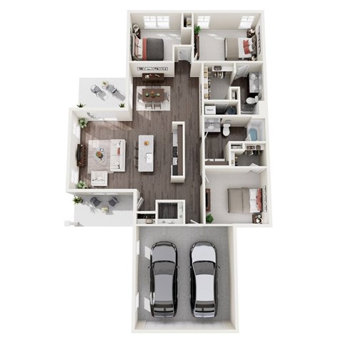 Floor plan for 3 beds, 2 baths, 1619 sqft