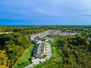 Battle Creek apartment for rent - A bird's eye view of a residential area surrounded by trees.