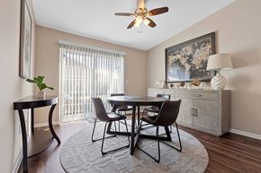 Brownstown apartment for rent - A dining room with a table set for four.