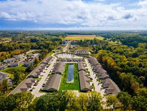 Dewitt apartment for rent - A bird's eye view of a residential area with houses and a swimming pool.