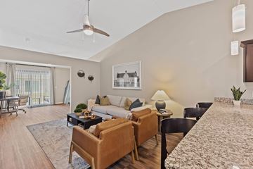 Galloway apartment for rent - A living room with a brown sofa and a grey rug.