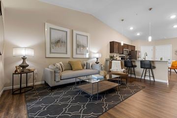 Grand Blanc Township apartment for rent - A living room with a grey sofa and a coffee table.