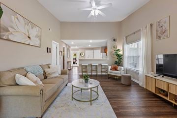 Marysville apartment for rent - A living room with a beige couch and a coffee table.