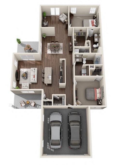 Floor plan for 2 beds, 2 baths, 1709 sqft