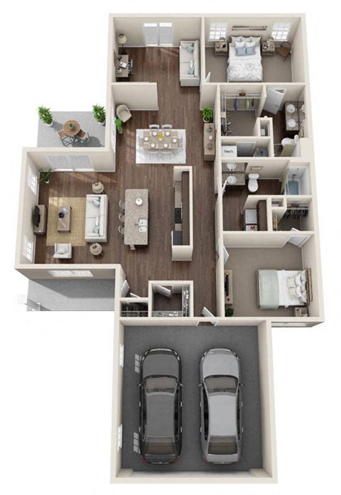 Floor plan for 2 beds, 2 baths, 1620 sqft