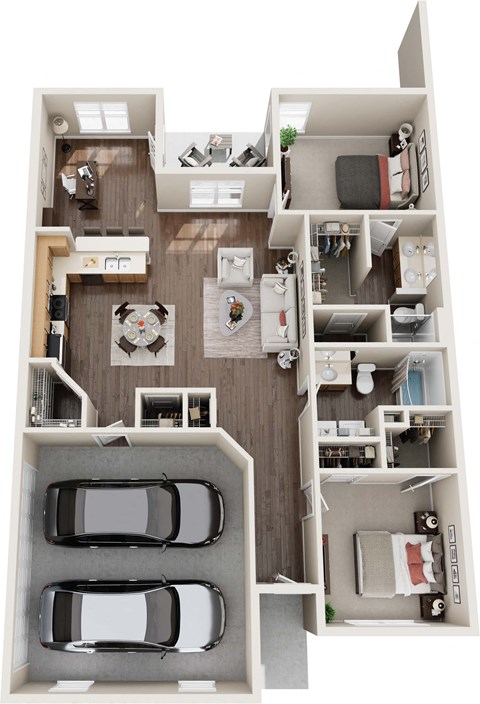 Floor plan for 2 beds, 2 baths, 1316 sqft