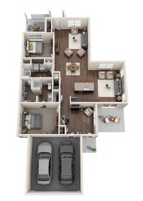 Floor plan for 2 beds, 2 baths, 1618 sqft