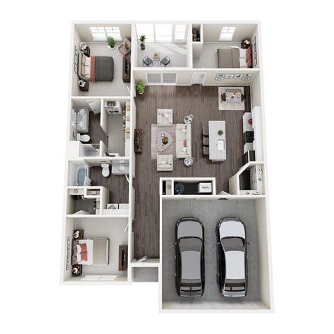Floor plan for 3 beds, 2 baths, 1510 sqft