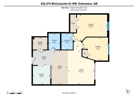 Floor plan for 2 beds, 2 baths, 770 sqft