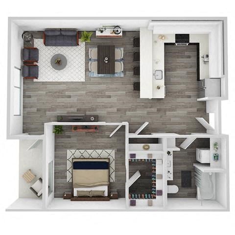 Floor plan for 1 bed, 1 bath, 835 sqft