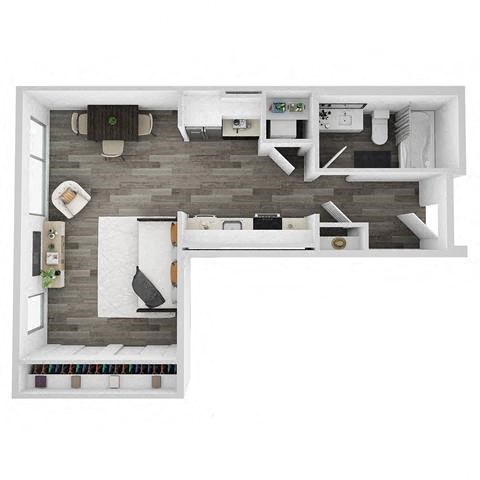 Floor plan for studio, 1 bath, 497 sqft