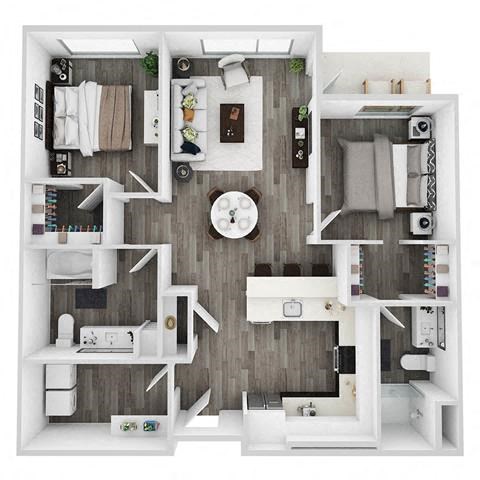 Floor plan for 2 beds, 2 baths, 1042 sqft