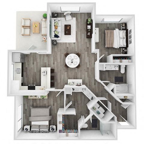 Floor plan for 2 beds, 2 baths, 1151 sqft