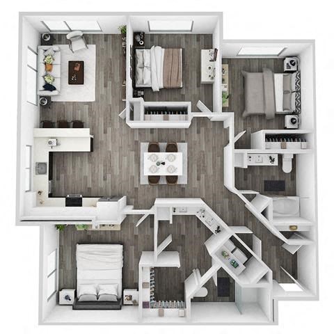 Floor plan for 3 beds, 2 baths, 1422 sqft