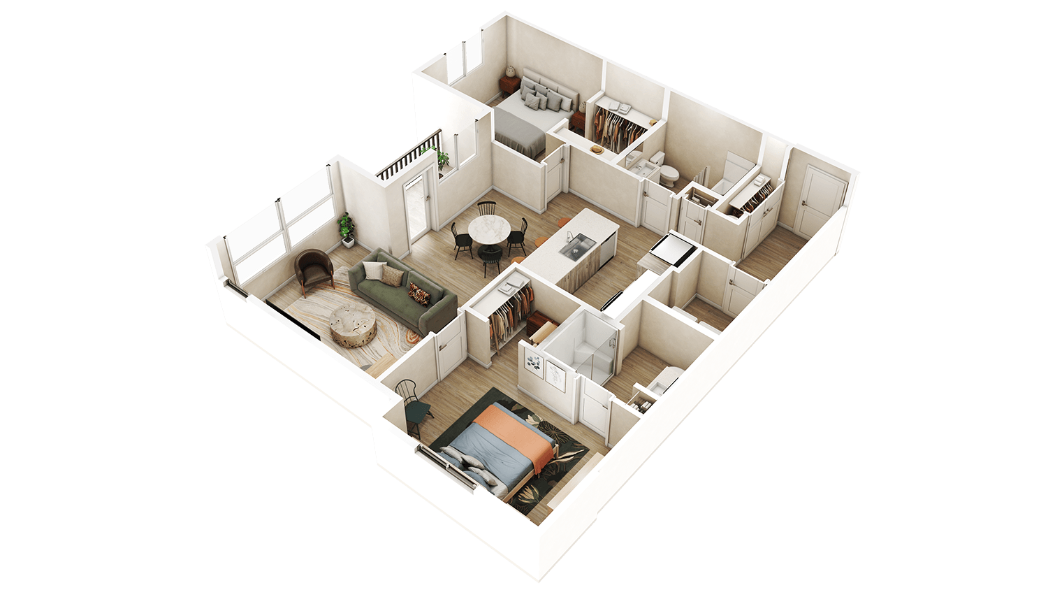 Floor plan for 2 beds, 2 baths, 1176 sqft