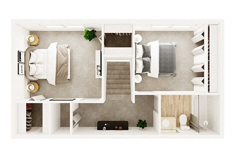 Floor plan for 2 beds, 1 bath, 1040 sqft