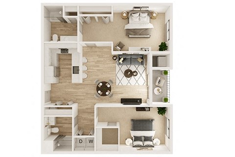 Floor plan for 2 beds, 2 baths, 1140 sqft