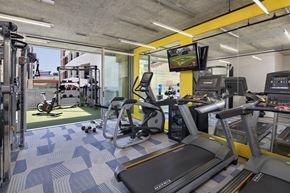 San Diego apartment for rent - A gym with treadmills, weights, and exercise equipment.