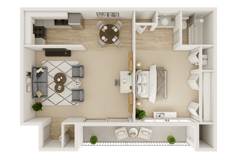 Floor plan for 1 bed, 1 bath, 545 sqft