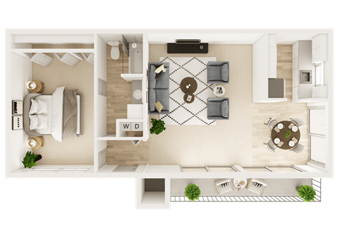 Floor plan for 1 bed, 1 bath, 710 sqft