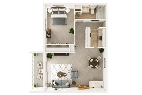 Floor plan for 1 bed, 1 bath, 760 sqft