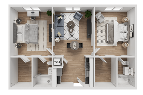 Floor plan for 2 beds, 2 baths, 1125 sqft