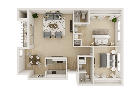 Floor plan for 2 beds, 2 baths, 1010 sqft