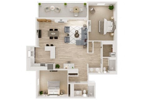 Floor plan for 2 beds, 2.5 baths, 1310 sqft