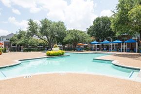 Richardson apartment for rent - A large swimming pool surrounded by trees and a grassy area.