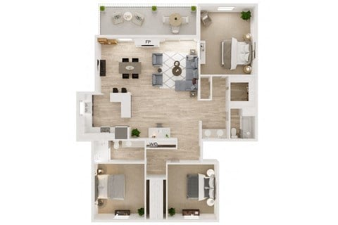 Floor plan for 3 beds, 2 baths, 1453 sqft
